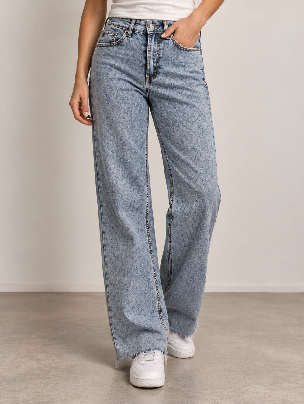 Womance High-Waisted Acid Wash Wide Leg Raw Hem Jeans – Size XS